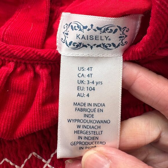 Kaisely Vintage Girls Red Corduroy Long Sleeve Dress 4T Holiday Winter - Picture 3 of 6